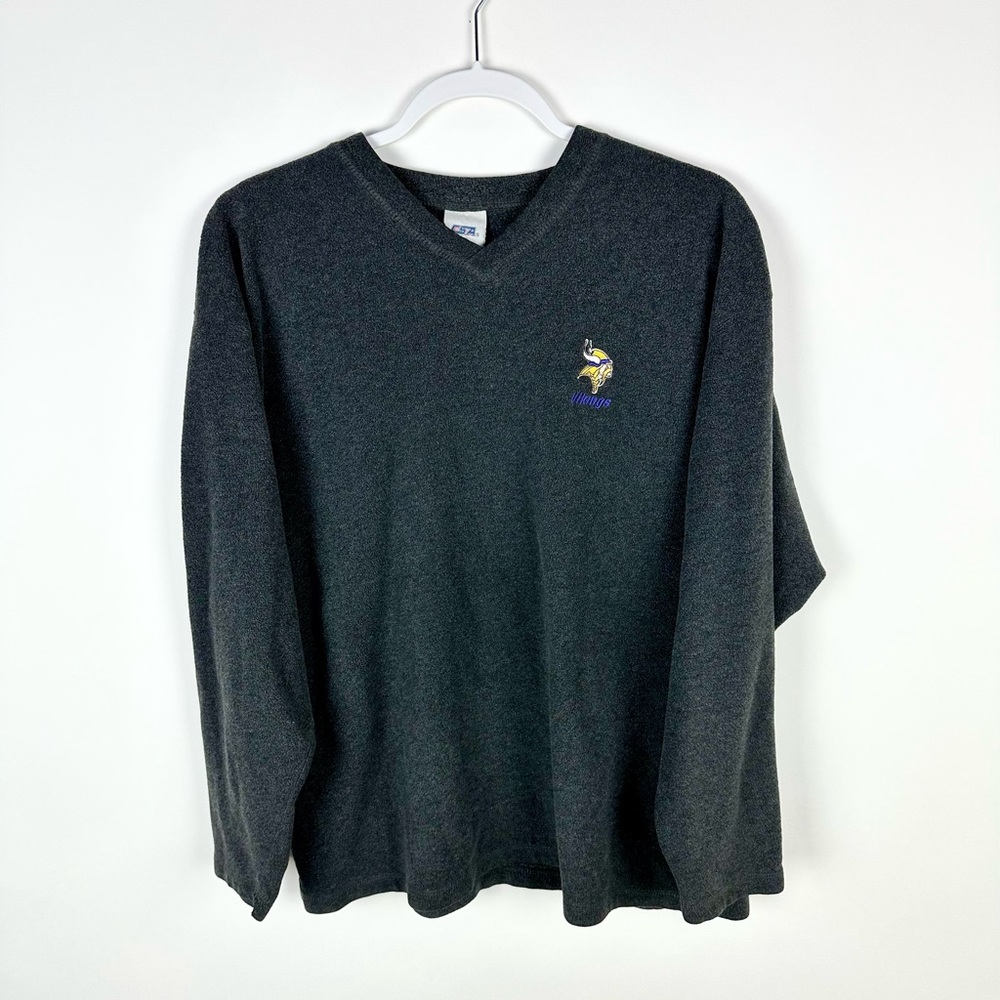 Vintage CSA Minnesota Vikings V Neck Sweater Pull Over XL Grey Casual